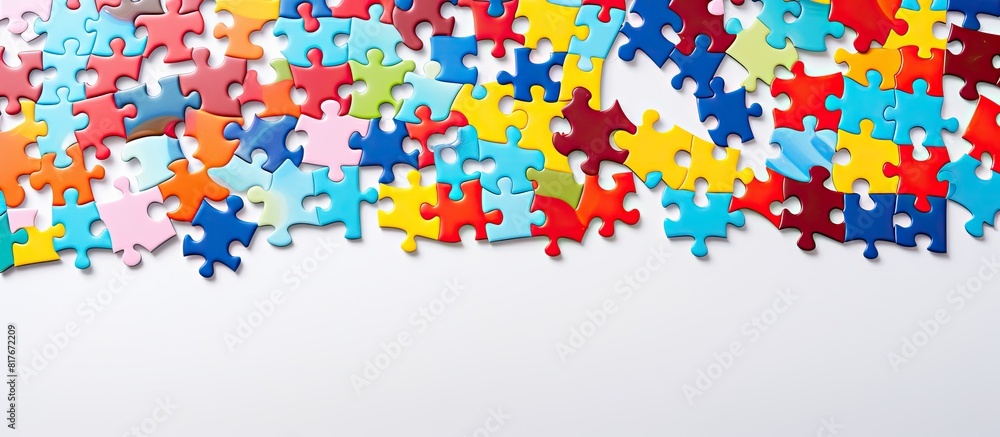 Aufkleber A mosaic of puzzles with one missing piece on a white background creating a captivating copy space image