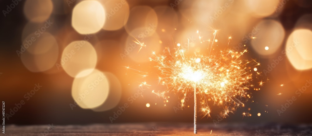 Poster blurred bokeh light background with a sparkler in the foreground creating a captivating copy space i