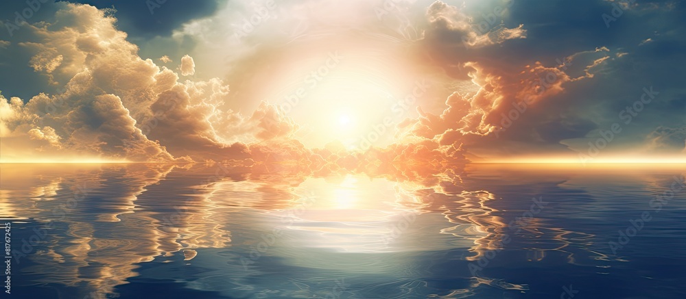 Wall mural a stunning wallpaper featuring a serene image of the sun s reflection on a water pool surrounded by 