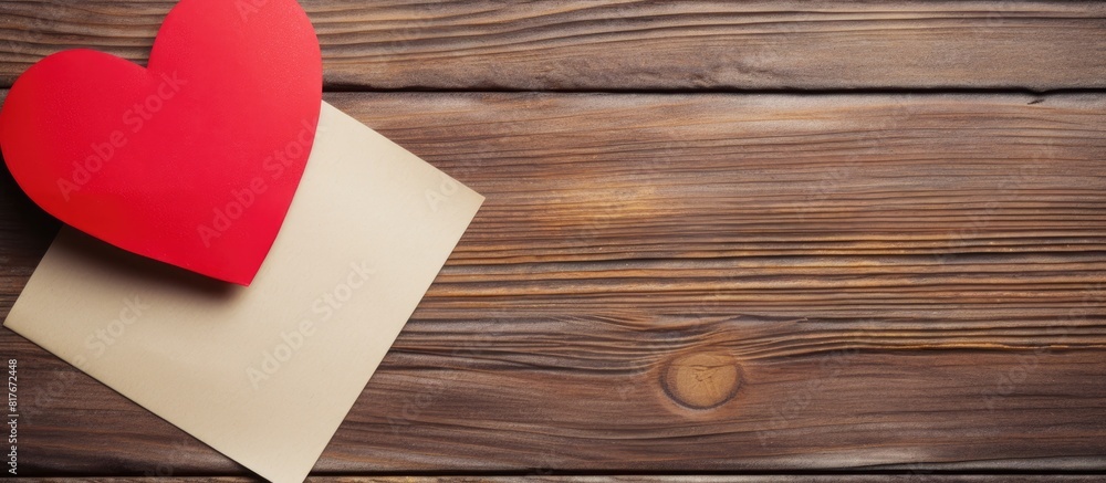 Fototapete Copy space image of heart shaped note paper on a wooden background representing love and Valentine s Day Perfect for adding text