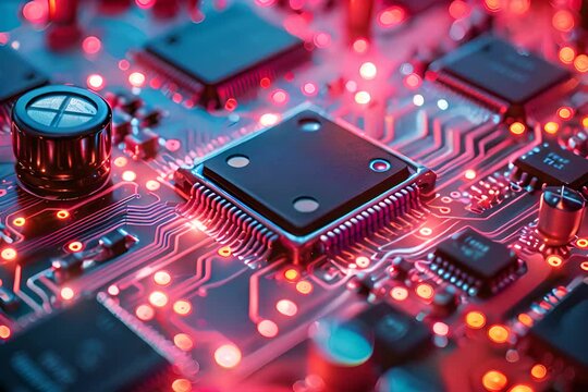 High-magnification of a computer processor chip, revealing intricate circuit patterns. Circuit Board CPU Processor Starting Digitalization Process and Information Computing