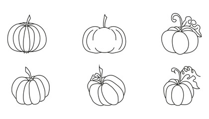 pumpkin outline. set of pumpkin lineart or outline isolated on a white background vector file.