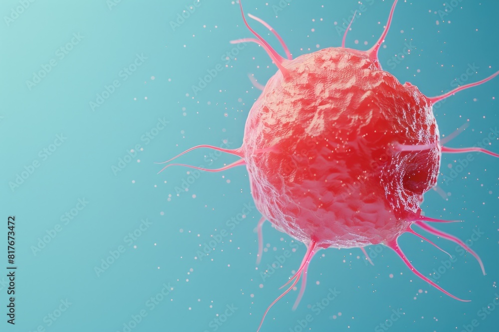 Poster a close up of a cell floating in the air. can be used for scientific or medical concepts