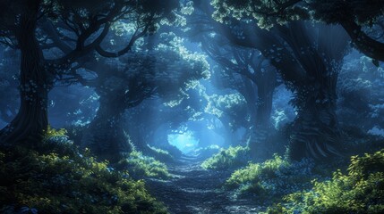 Naklejka premium The image is a digital painting of a forest path