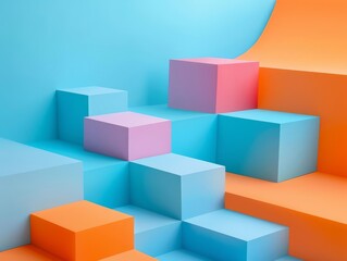 Obraz premium Abstract composition of pastel blocks on a dynamic blue and orange field, suitable for visual content on creative thinking