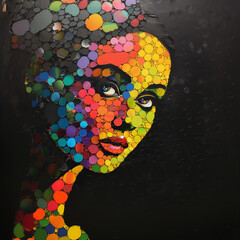 visage de femme pop art fait de cercles disques colorés