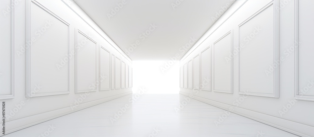 Poster a long corridor with a blank frame for paintings providing copy space image