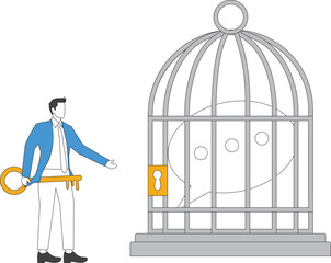 Speech bubble Businessman, Speech bubble trapped in a cage