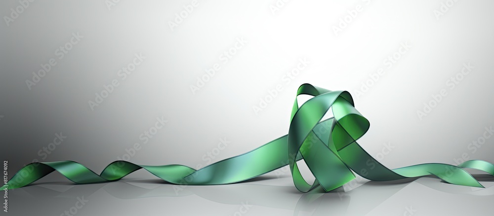 Aufkleber Copy space image of a cancer awareness symbol with a green ribbon elegantly displayed on a gray backdrop