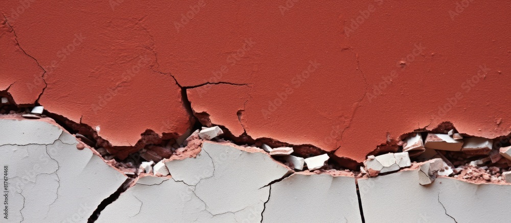 Aufkleber a copy space image of a red brick that is broken and surrounded by white cement