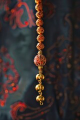 Close up of a single bead on a string, perfect for jewelry or crafting projects