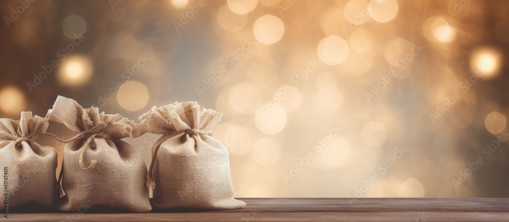 Aufkleber A product display template featuring a copy space image with blurred trees and bokeh background all covered in a sackcloth
