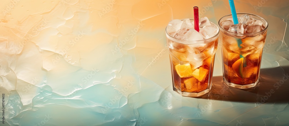 Aufkleber colorful background with a coffee drink and milk ice cubes on a table perfect composition for copy s