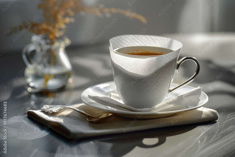 Poster a simple cup of tea on a saucer, suitable for various design projects