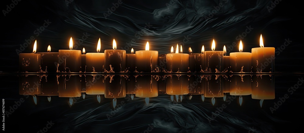 Poster A mesmerizing image of burning candles in the dark their mesmerizing glow reflected in a mirror creating a captivating copy space image