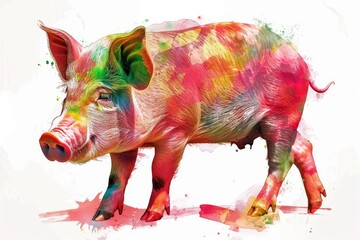 A cute pig painting on a clean white background, suitable for various projects