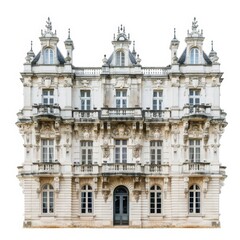 Fototapeta premium photo of a neo renaissance english manor house, big palace, 19th century, completely white background, isolated
