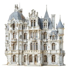Obraz premium photo of a neo renaissance english manor house, big palace, 19th century, completely white background, isolated