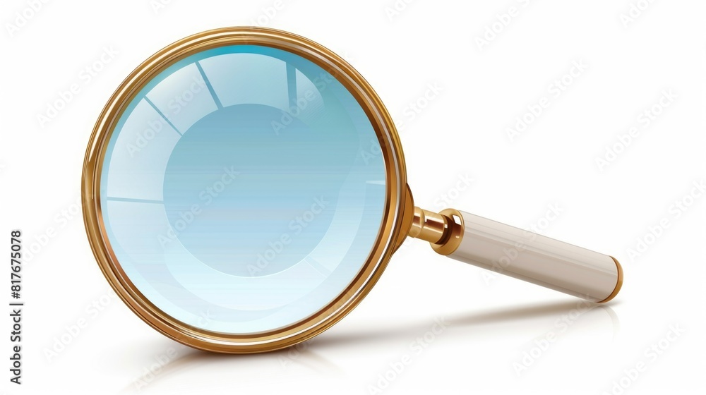 Poster close-up of a magnifying glass on a plain white background. ideal for presentations or scientific co