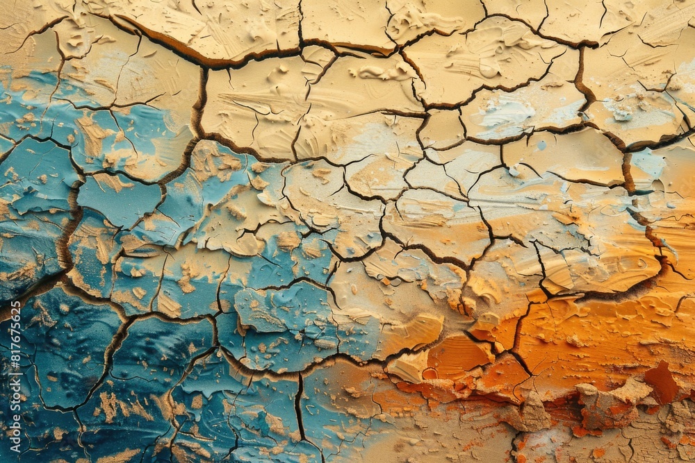 Poster close up of a cracked wall with peeling paint. perfect for background or texture use