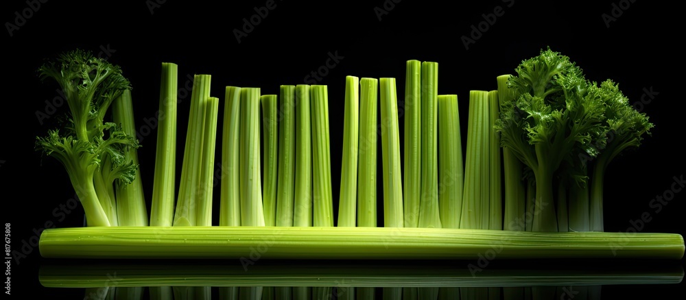 Aufkleber celery sticks arranged on a black background for a copy space image