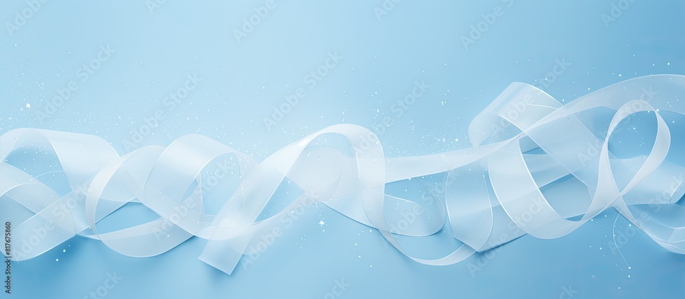 Poster Top view of a blue pastel background with white streamers creating a festive frame in need of a copy space image