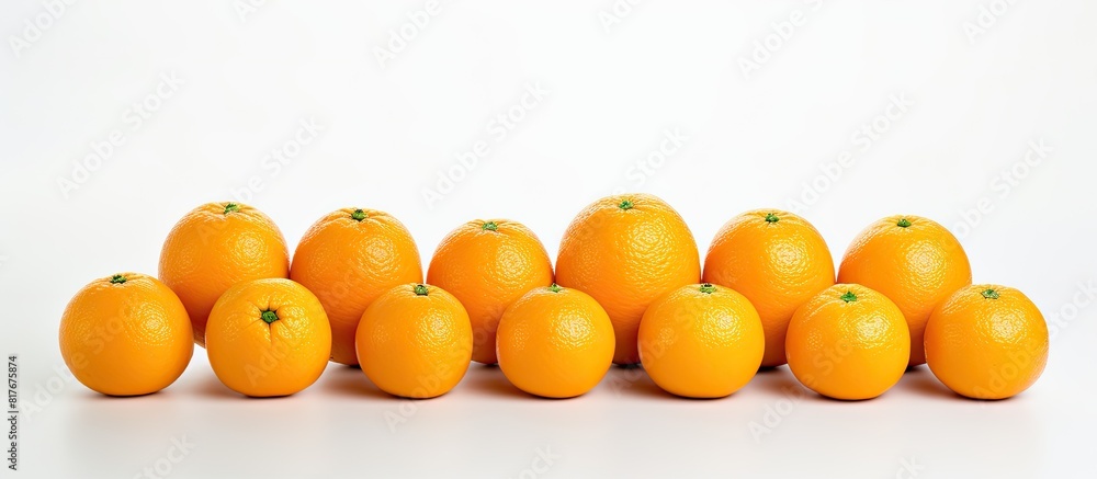 Poster copy space image of ripe oranges placed on a clean white background
