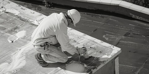 A man working on a roof, suitable for construction projects