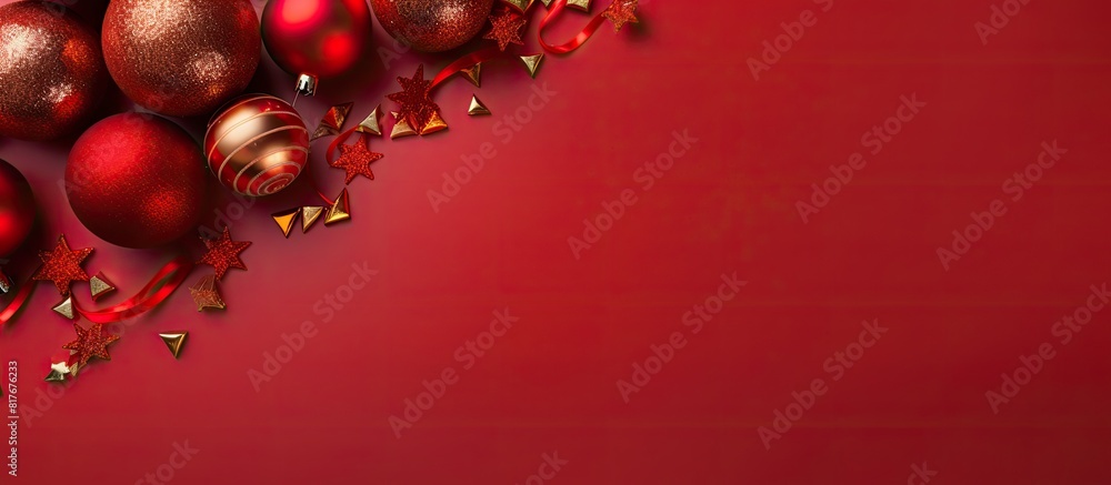 Aufkleber a red christmas decoration is displayed on a white background in a flat lay copy space image
