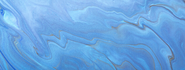 Abstract fluid art background light blue and sky colors. Liquid marble. Acrylic painting with...