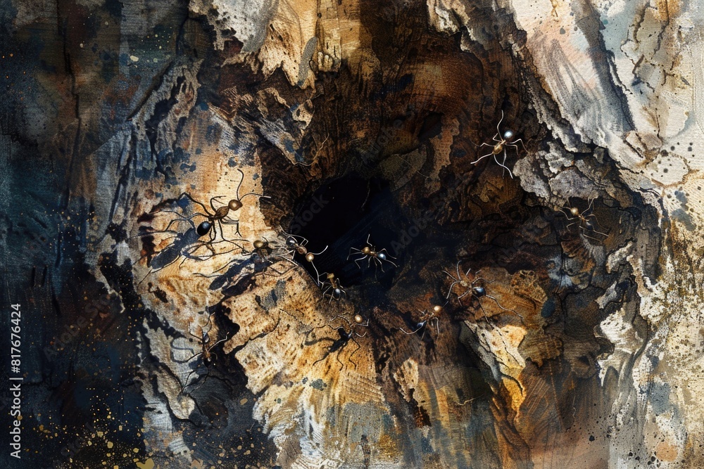 Aufkleber Detailed view of a tree trunk with a hollow cavity. Ideal for nature and environment concepts