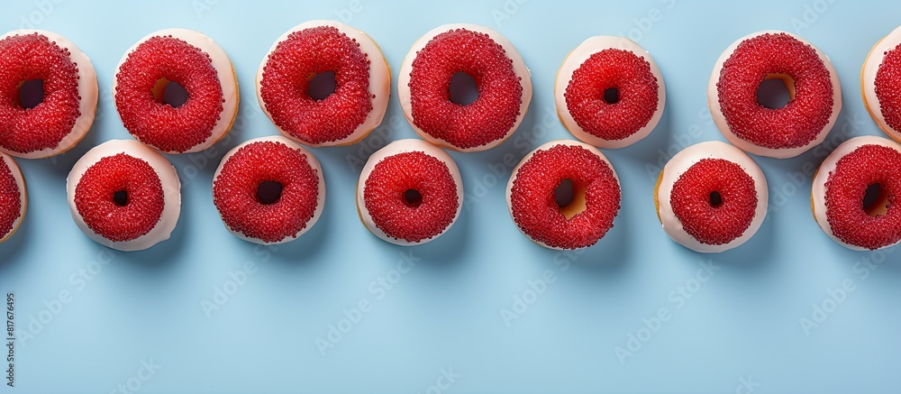 Poster glazed mini donuts with fresh raspberries and blueberries in an image with copy space