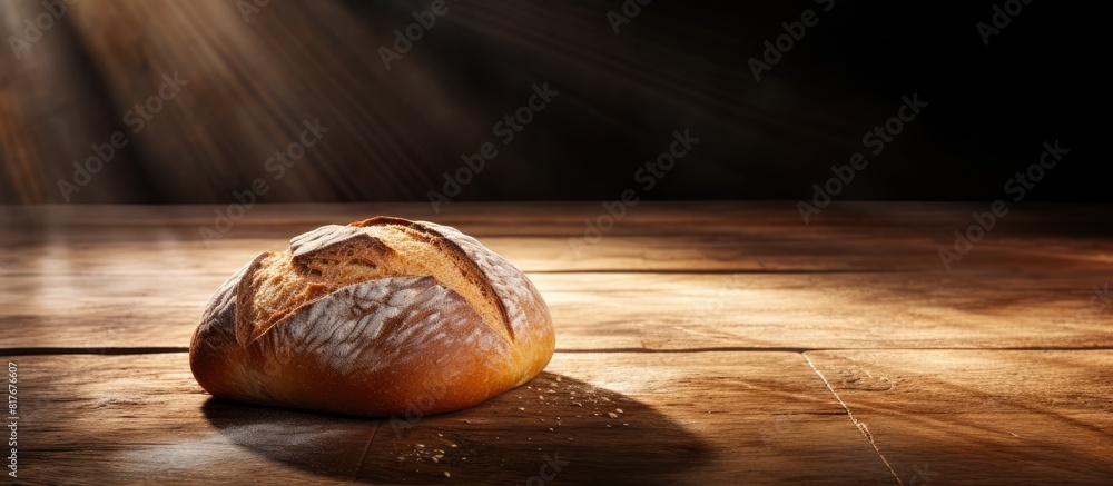 Wall mural An image of bread is positioned on a weathered wooden floor leaving ample space for other elements - Wall murals