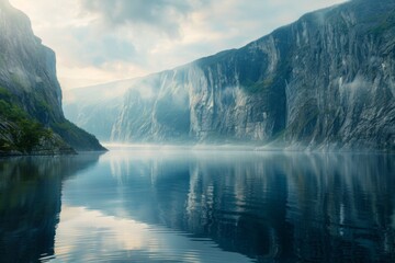 Calm Fjord Reflecting Majestic Cliffs and Sky