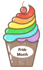 pride month concept Rainbow cream cupcakes with cherry on top in a brown cup.
