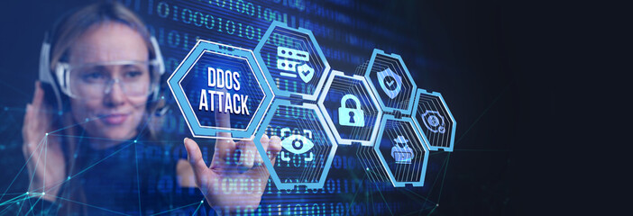 DDoS ATTACK inscription, online attack concept inscription, online security concept.