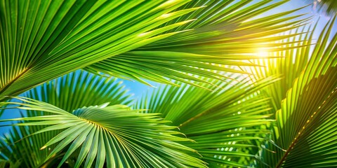 Wallpaper sea, beach, sand, palm trees. rest at sea, blue ocean, background, art summer season. Coconuts and coconut cocktail, palm trees macro, palm leaves palm, tree, leaf, nature, tropica