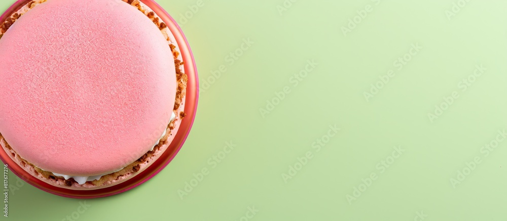 Poster top view of a french macaroon cake representing the concept of a holiday with the copy space image