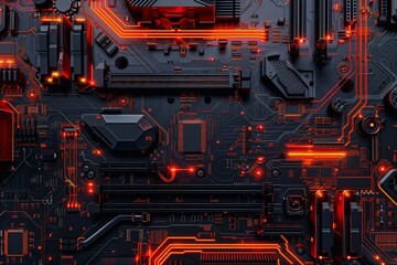 Fototapeta premium 3D rendering of abstract computer circuit motherboard, for educational purposes, digital wallpapers, or tech project.