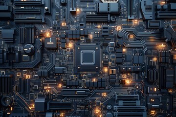3D rendering of abstract computer circuit motherboard, for educational purposes, digital wallpapers, or tech project.