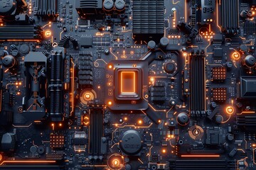 3D rendering of abstract computer circuit motherboard, for educational purposes, digital wallpapers, or tech project.