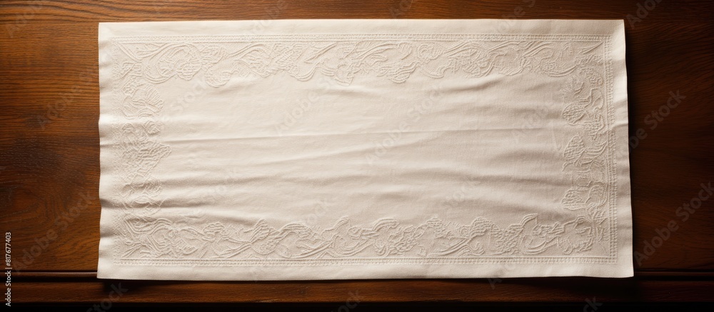 Aufkleber An old table showcasing a white paper napkin featuring a textured pattern creating a visually interesting and intricate copy space image