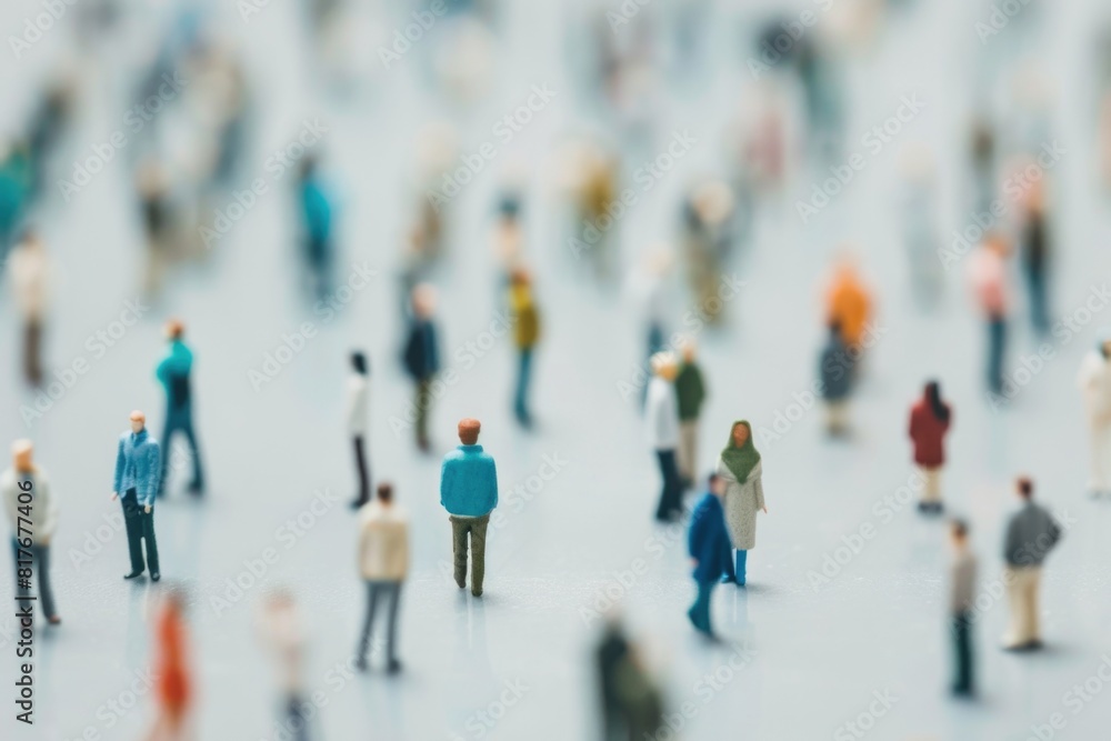 Poster miniature people standing on a white surface, suitable for various concepts