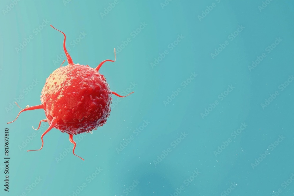 Poster a detailed view of a cell floating in the sky. suitable for scientific and educational projects