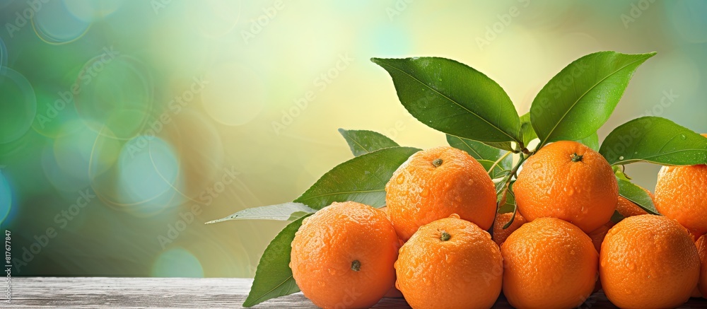 Poster isolated on a light background there is a copy space image of fresh ripe mandarins or tangerines alo