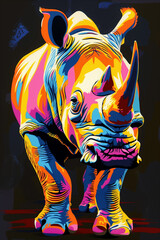 rhinocéros, animaux de la jungle, pop art, coloré, fun