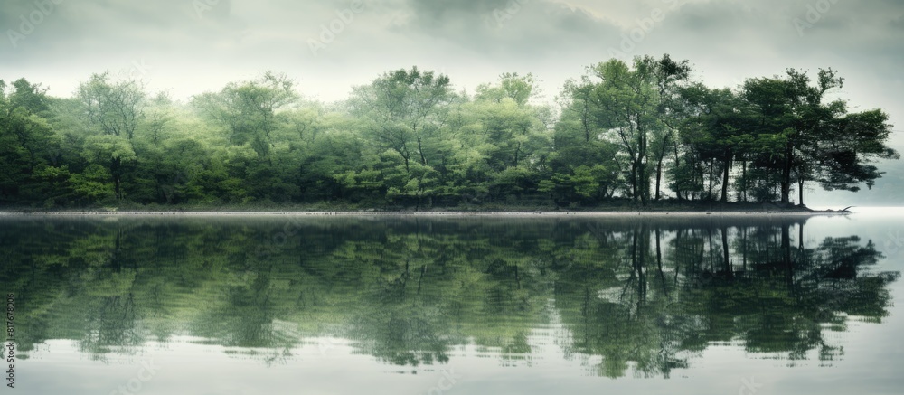 Poster The image features a serene reflection of trees in water providing ample copy space for text or other additions