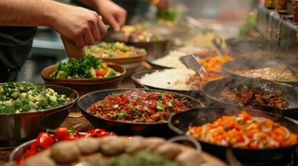 Obraz premium Halal Culinary Innovations A Vibrant Showcase of Traditional and Modern Dish Creations
