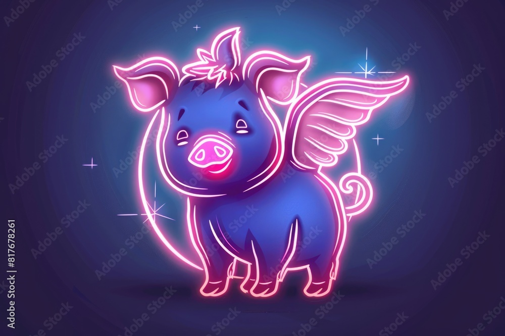 Aufkleber a unique neon pig with wings, suitable for various creative projects