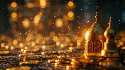 Obraz premium Luminous Islamic Architectural Splendor Reflected in Tranquil Waters